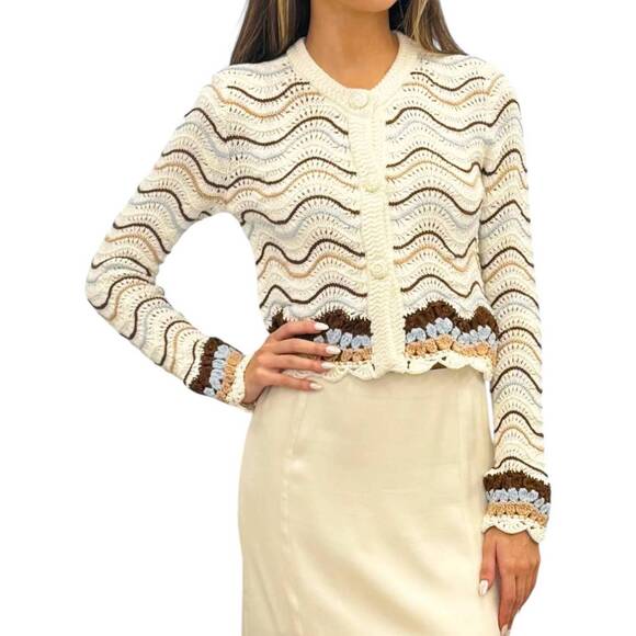 CARA CARA Sweaters - NEW CARA CARA jolene cardigan in ivory wave multi crochet